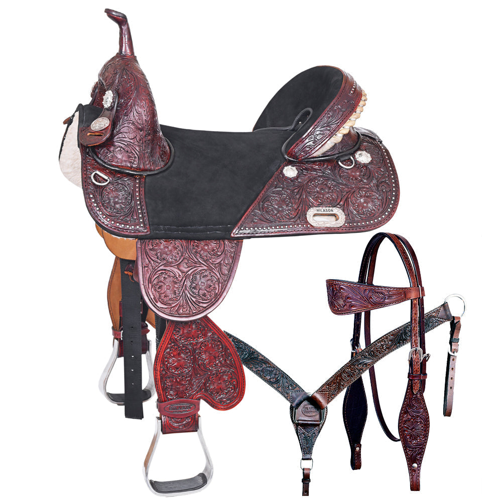 Western Horse Saddle Hilason Treeless American Leather Barrel Racing