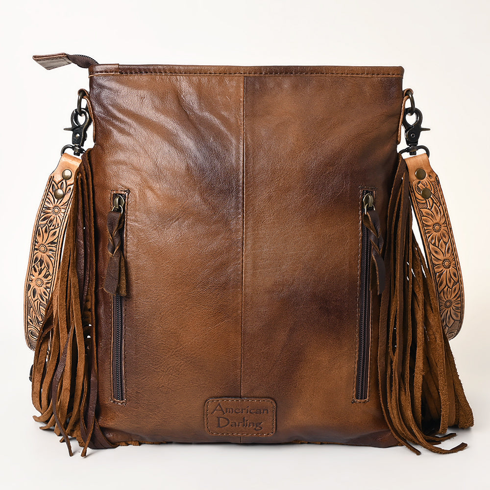 American Darling Messenger Hand Tooled Hair-On Genuine Leather