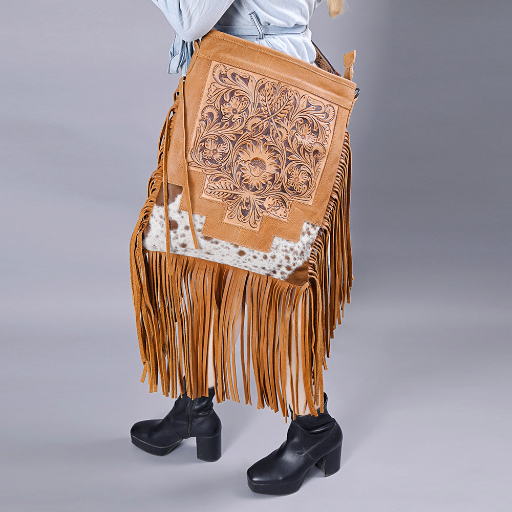 American Darling Messenger Hand Tooled Hair-On Genuine Leather