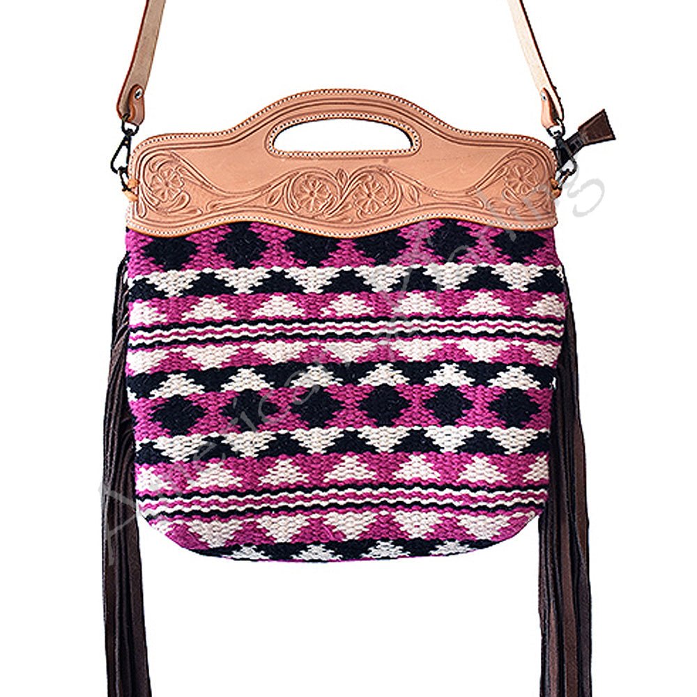 American Darling Clutch Hand Tooled Saddle Blanket Fabric Genuine Leather Western Women Bag Handbag Purse | Purses for Cute