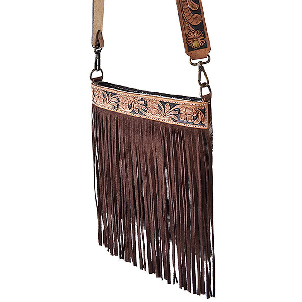 American Darling Hand-Tooled Hair-On Genuine Leather Crossbody Bag