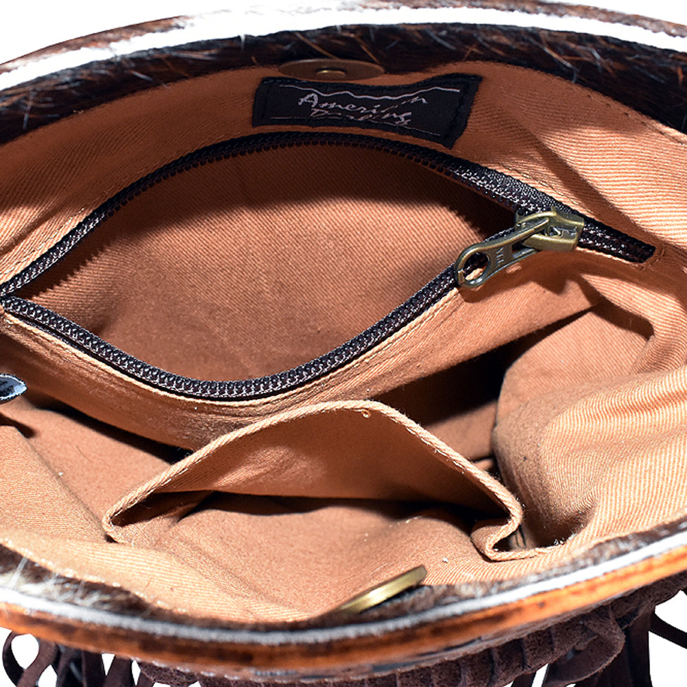 American Darling Hand-Tooled Hair-On Genuine Leather Crossbody Bag
