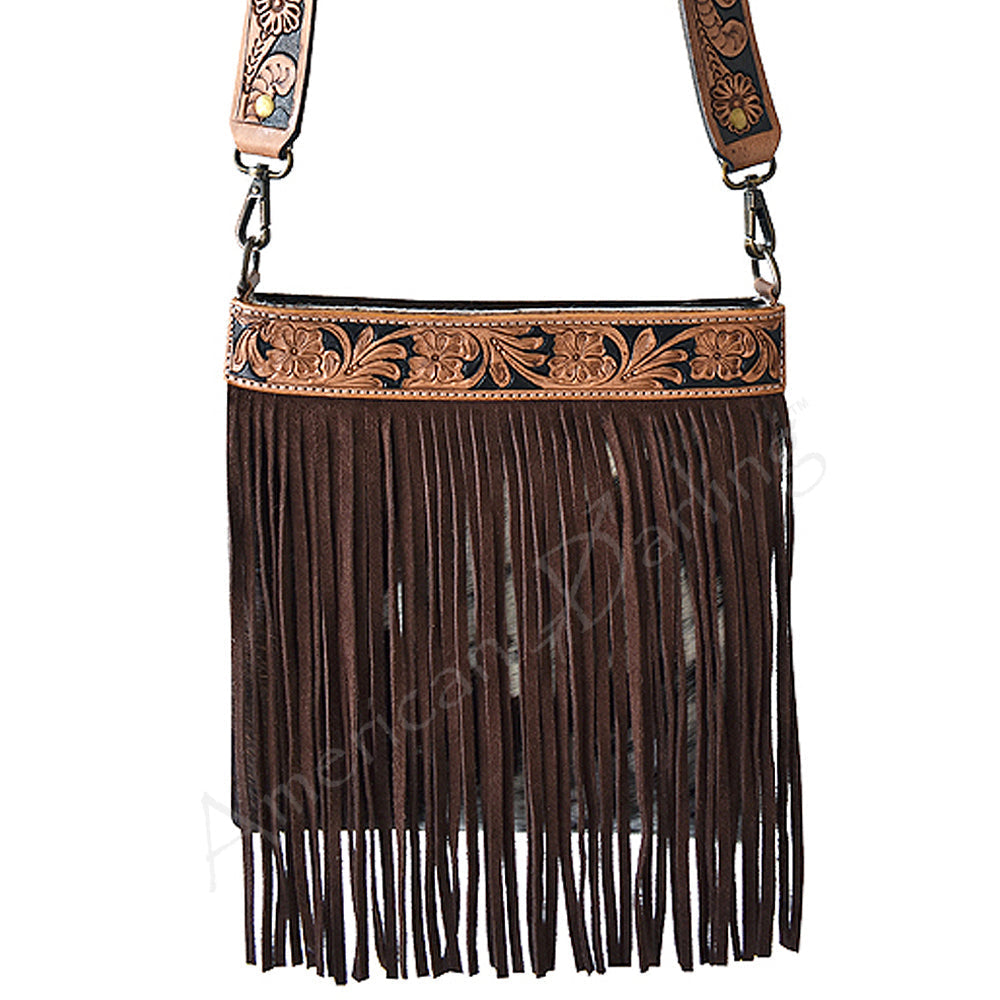 American Darling Hand-Tooled Hair-On Genuine Leather Crossbody Bag