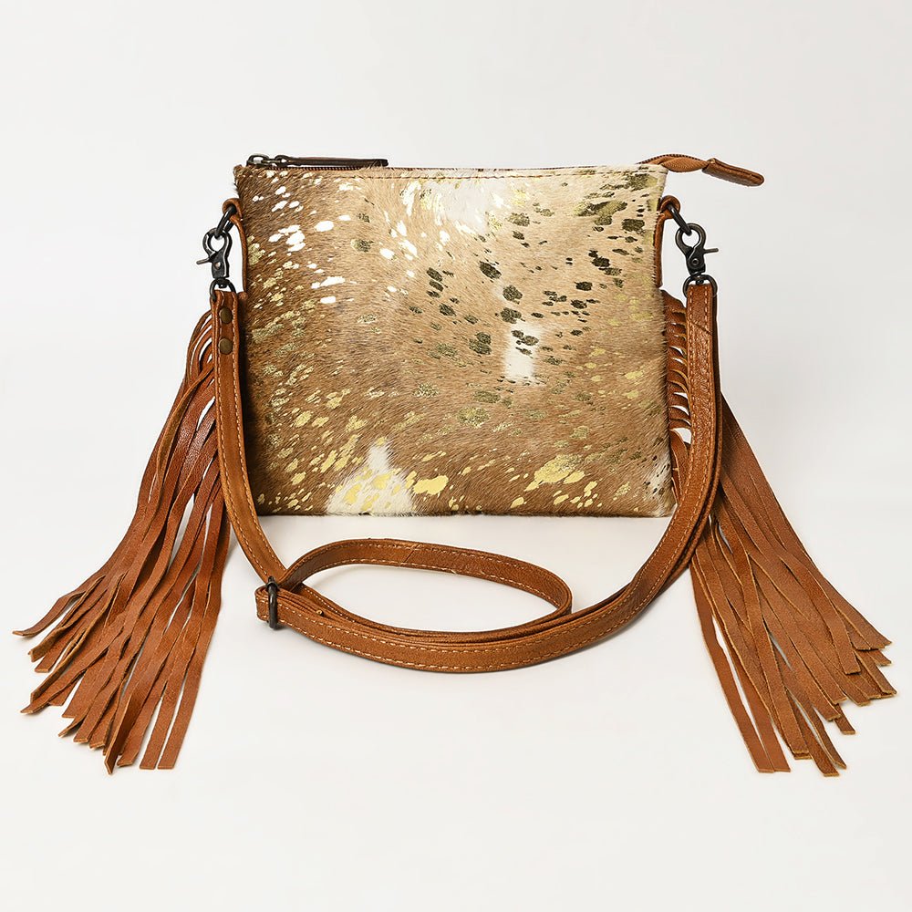 American Darling Western Small Crossbody Bag – Genuine Hair-On Cowhide Leather with Fringes, Adjustable Strap, Handcrafted in Texas