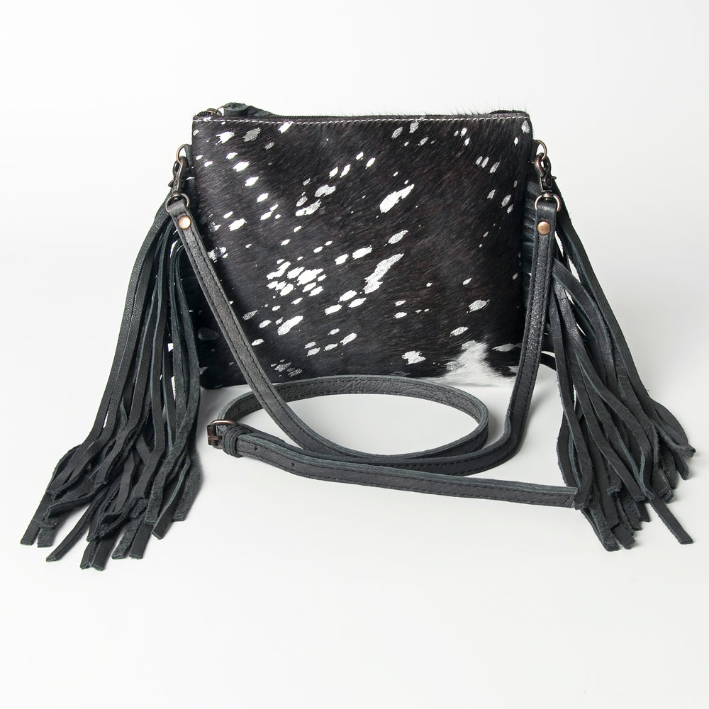 American Darling Western Small Crossbody Bag – Genuine Hair-On Cowhide Leather with Fringes, Adjustable Strap, Handcrafted in Texas