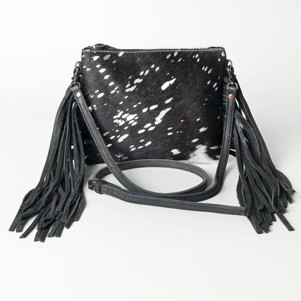 American Darling Western Small Crossbody Bag – Genuine Hair-On Cowhide Leather with Fringes, Adjustable Strap, Handcrafted in Texas