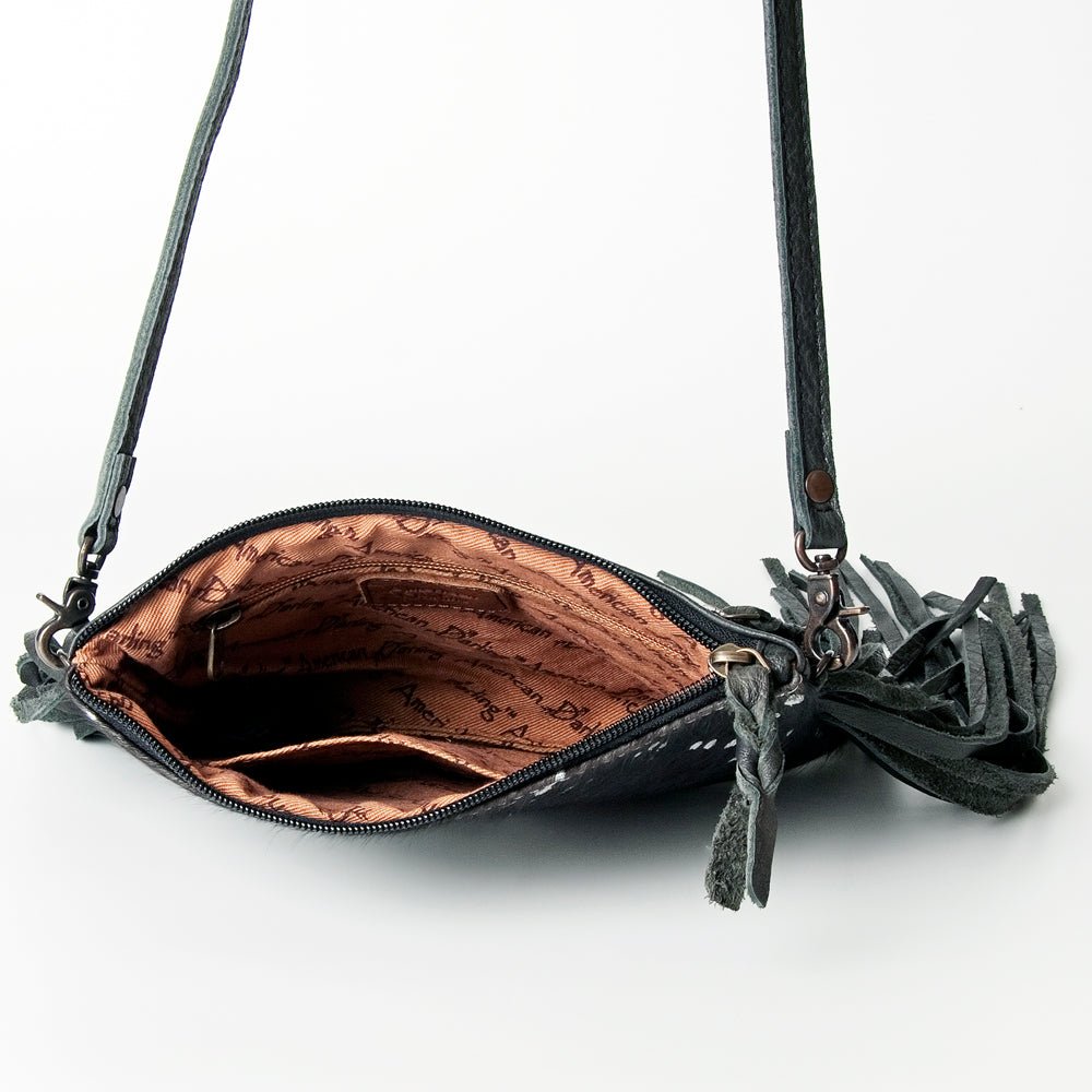 American Darling Western Small Crossbody Bag – Genuine Hair-On Cowhide Leather with Fringes, Adjustable Strap, Handcrafted in Texas