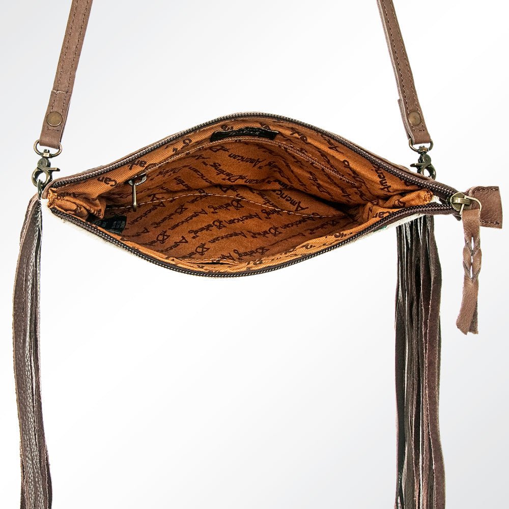American Darling Western Small Crossbody Bag – Genuine Hair-On Cowhide Leather with Fringes, Adjustable Strap, Handcrafted in Texas