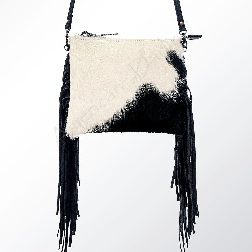 American Darling Western Small Crossbody Bag – Genuine Hair-On Cowhide Leather with Fringes, Adjustable Strap, Handcrafted in Texas