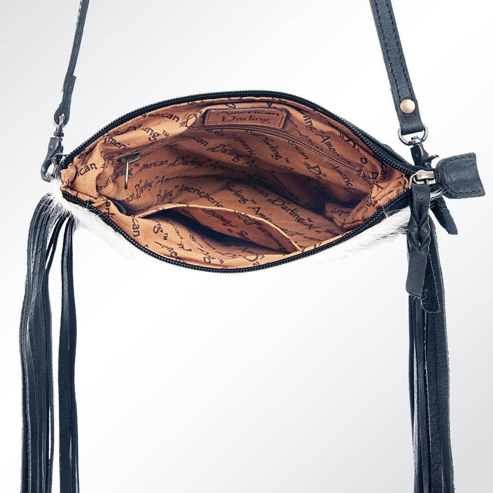 American Darling Western Small Crossbody Bag – Genuine Hair-On Cowhide Leather with Fringes, Adjustable Strap, Handcrafted in Texas