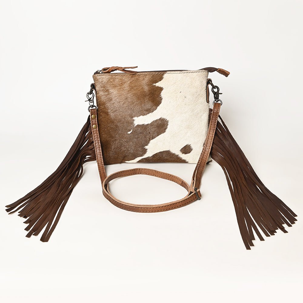 American Darling Western Small Crossbody Bag – Genuine Hair-On Cowhide Leather with Fringes, Adjustable Strap, Handcrafted in Texas