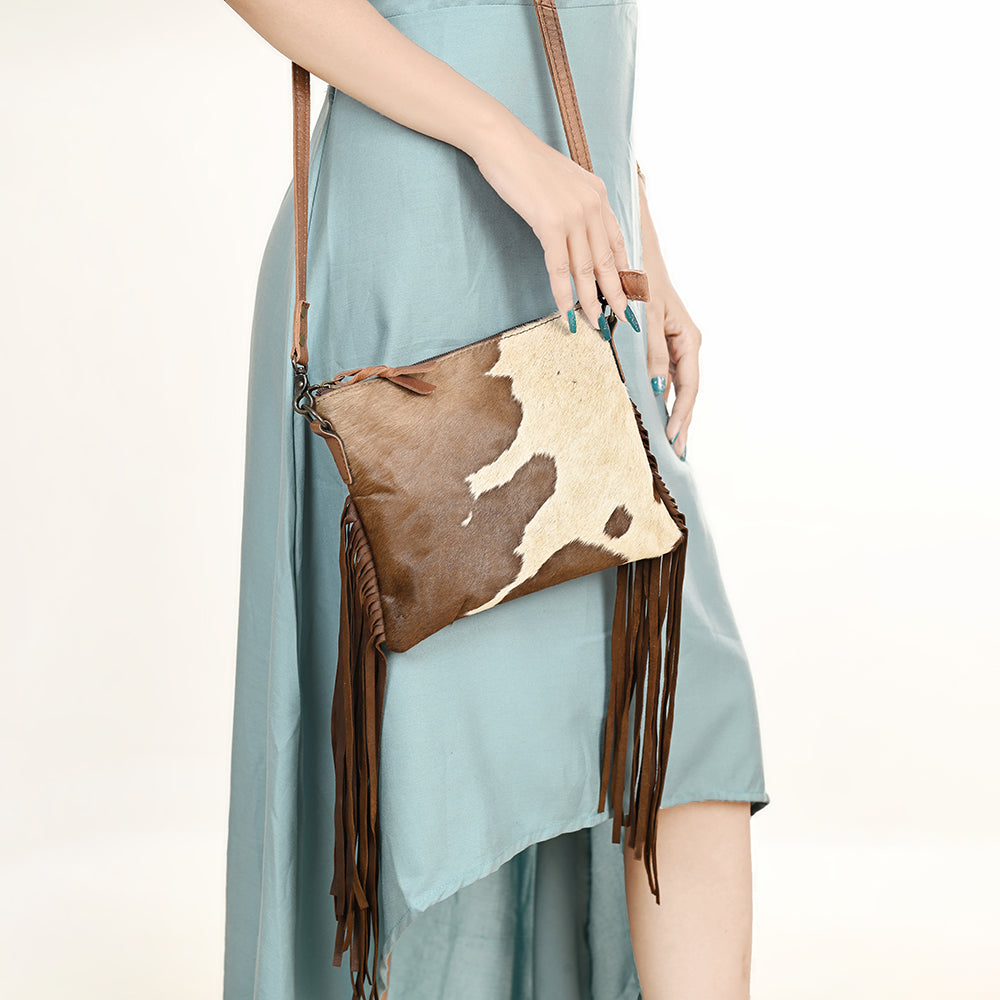 American Darling Western Small Crossbody Bag – Genuine Hair-On Cowhide Leather with Fringes, Adjustable Strap, Handcrafted in Texas