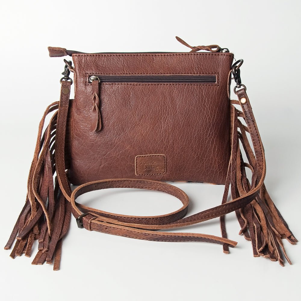 American Darling Western Small Crossbody Bag – Genuine Hair-On Cowhide Leather with Fringes, Adjustable Strap, Handcrafted in Texas