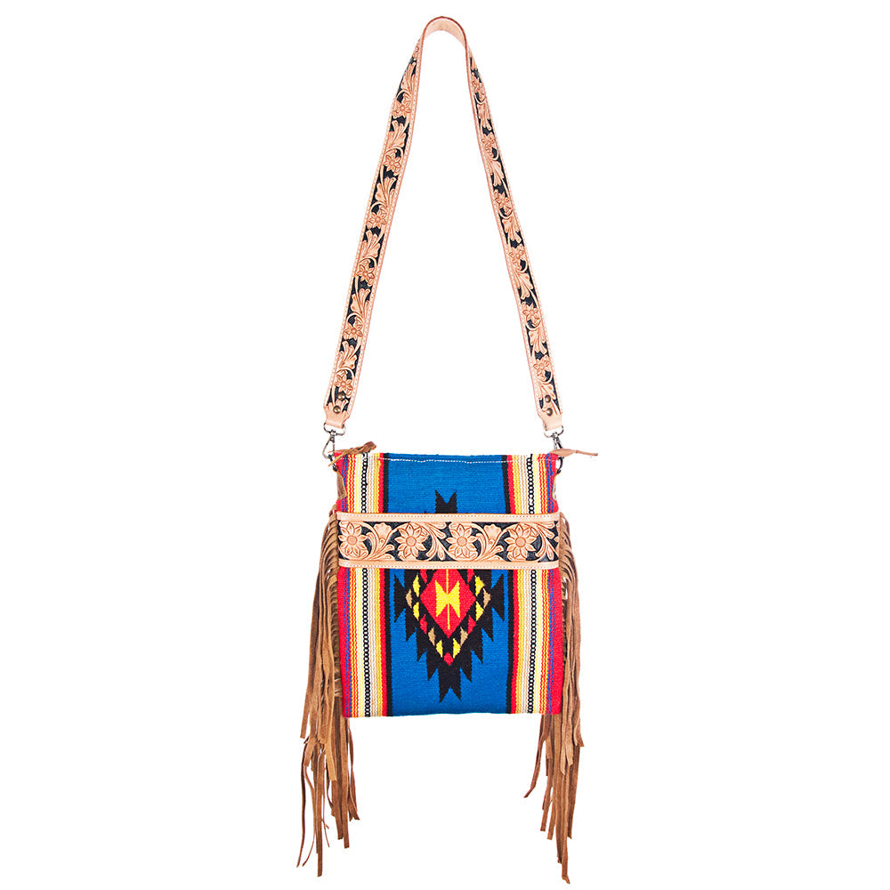 American Darling Crossbody Hand Tooled Saddle Blanket Genuine Leather