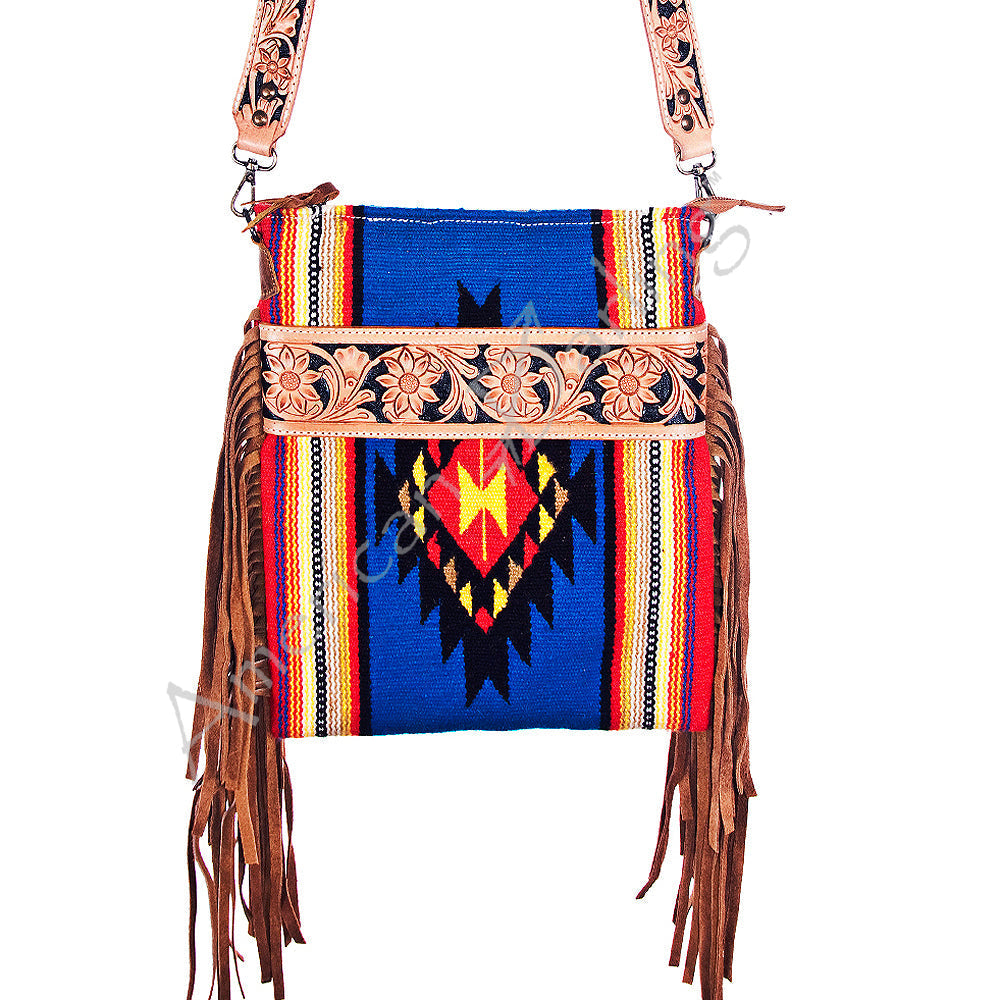 American Darling Crossbody Hand Tooled Saddle Blanket Genuine Leather