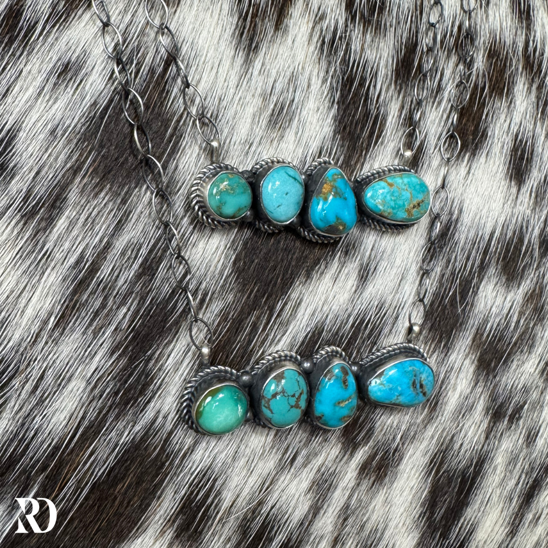 Multi-stone Kingman Turquoise Bar Necklace By Eli Skeets — view 2