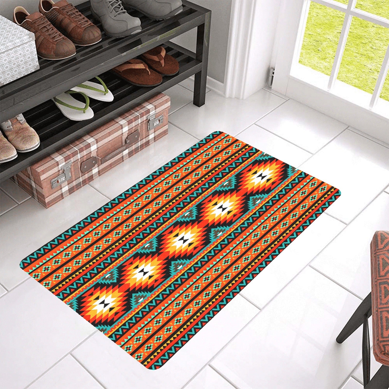 Orange Aztec Floor Mat 30" x 18" Made in America by Baha Ranch Western Wear