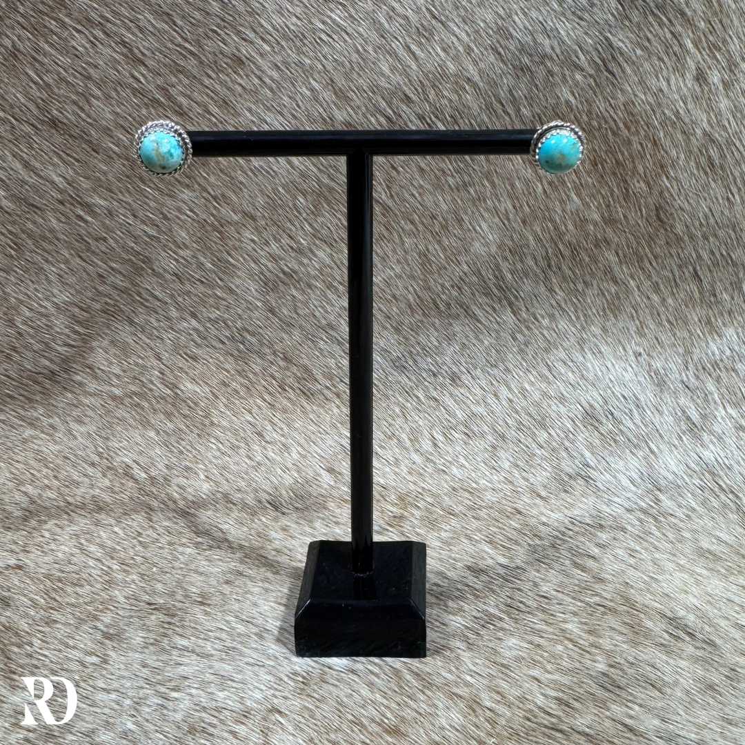 Circle Stud Kingman Turquoise Earrings By Esther White — view 2