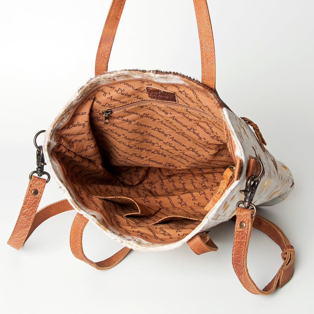 American Darling Hair-on Cowhide Tote Bag – Genuine Leather Western Handbag Adjustable Strap
