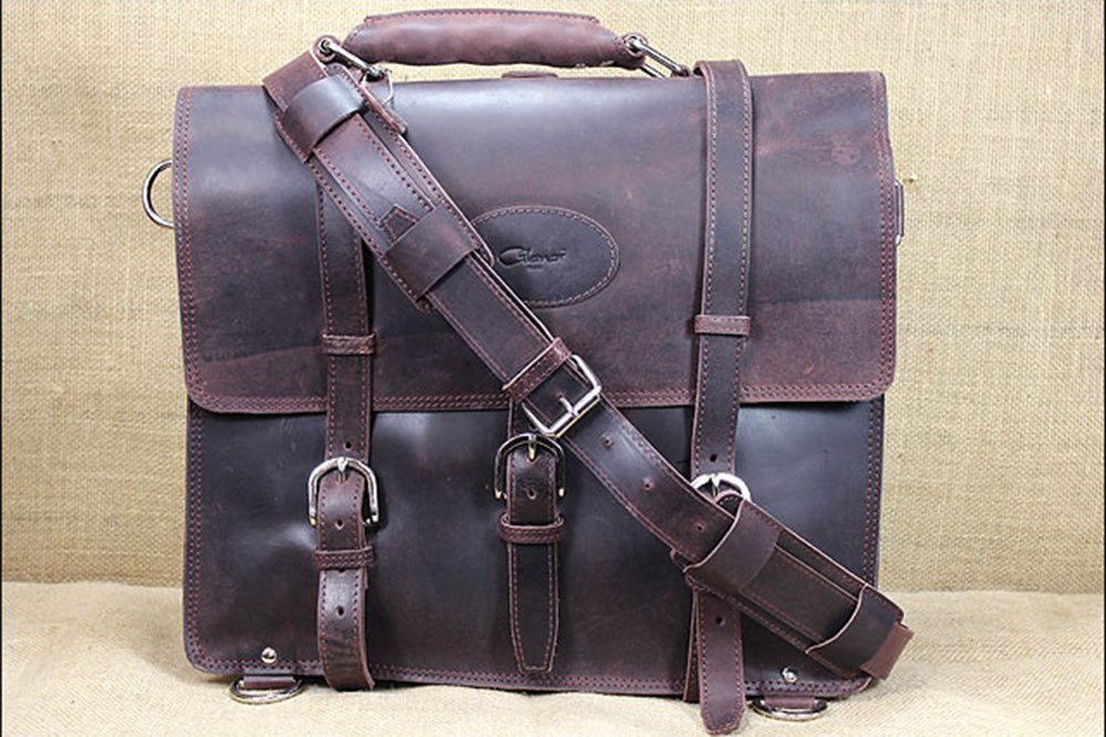 Handmade Buffalo Leather Briefcase Backpack For Laptop Work Travel Durable Build