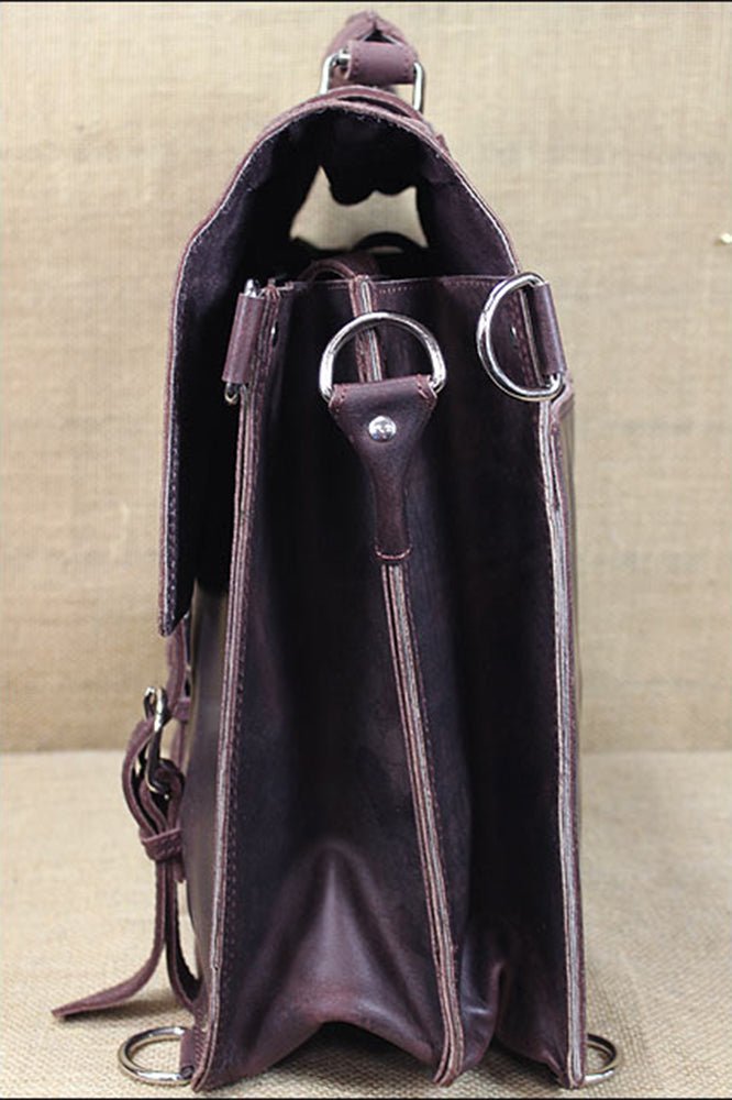 Handmade Buffalo Leather Briefcase Backpack For Laptop Work Travel Durable Build