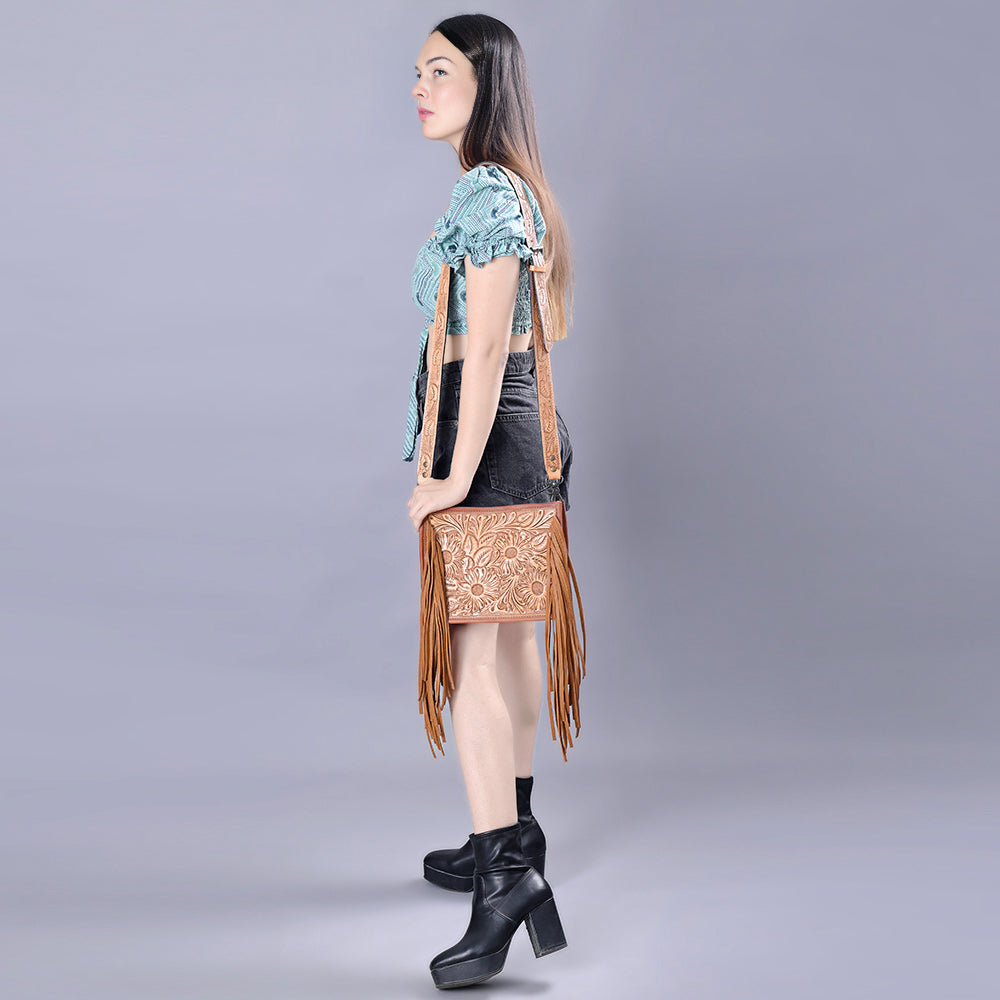 American Darling Hand-Tooled Leather Messenger Bag