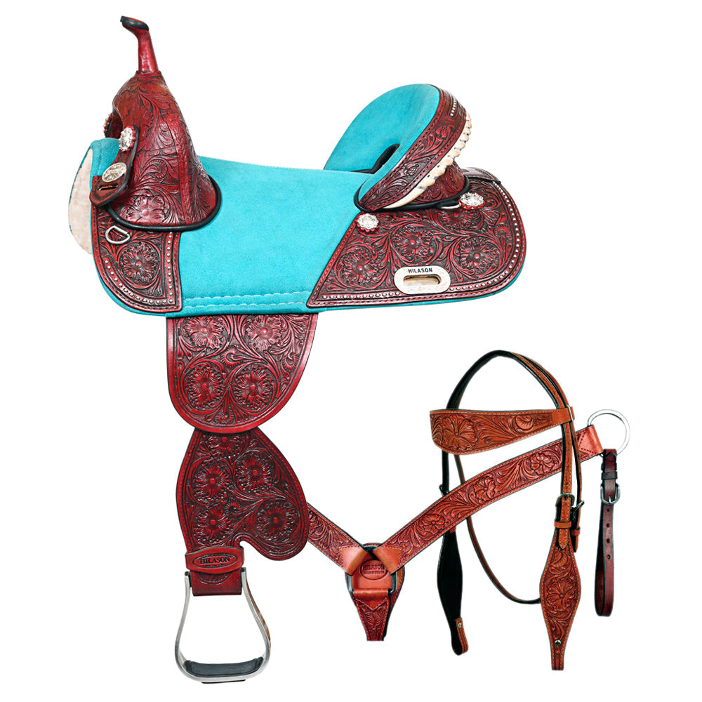 HILASON Western Horse Treeless American Lather Trail Barrel Saddle | for Horses Leather