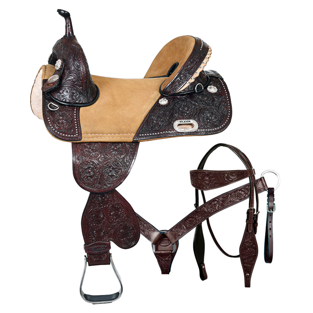 HILASON Western Horse Saddle Treeless American Leather Trail Barrel | for Horses