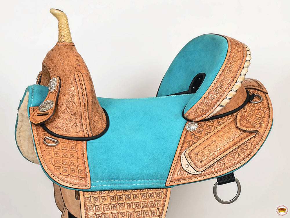 Western Horse Barrel Saddle Treeless American Leather Oiled Hilason