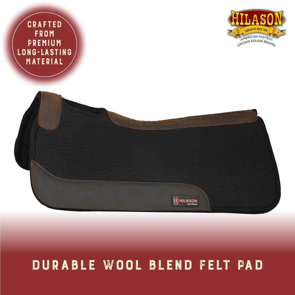 32X32 Hilason Western Contoured Horse Saddle Pad Wool Felt Round Black