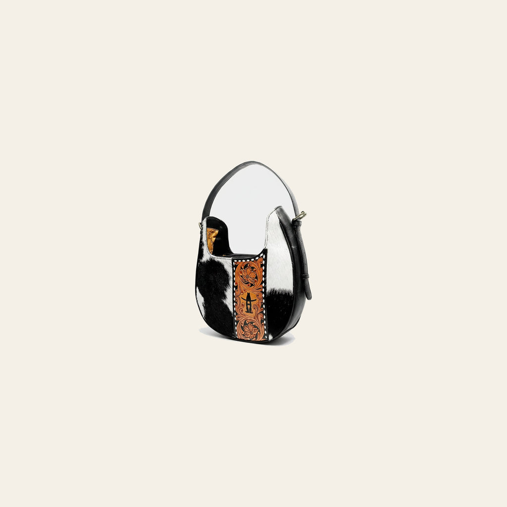 Laurel Spring Rodeo Genuine Hair On Leather hand tooled hobo bag Black & White | Houston Livestock Show & Rodeo