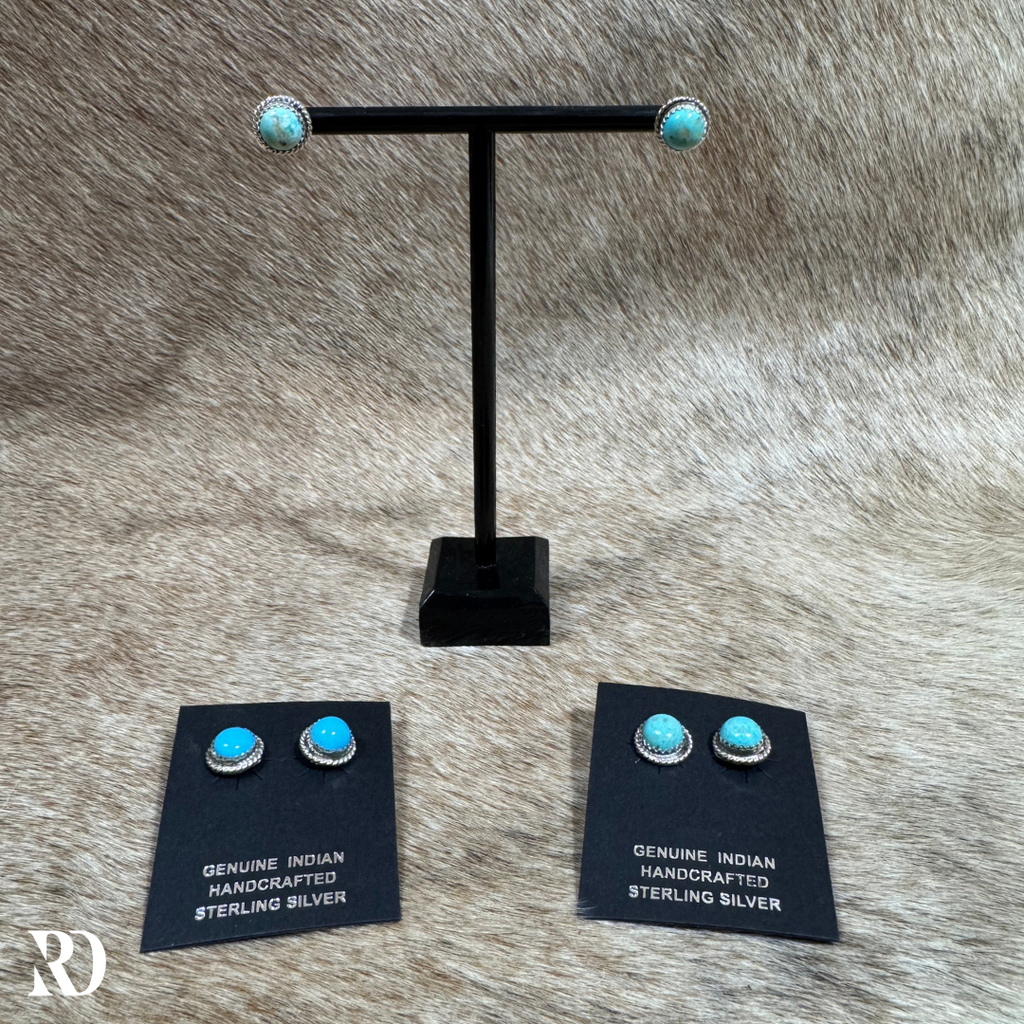 Circle Stud Kingman Turquoise Earrings By Esther White — view 4