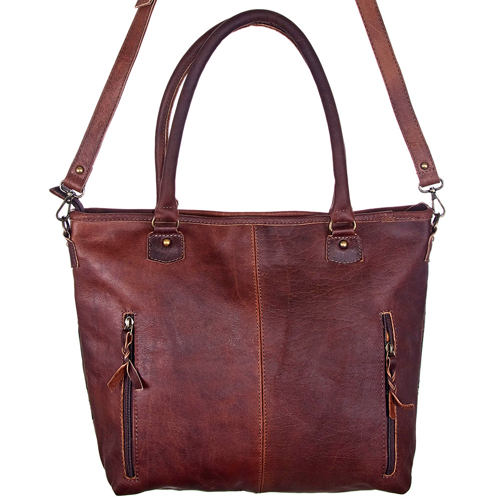 American Darling Tote Bag Handcrafted from Hand Tooled Floral Carved Genuine Leather with YKK Zipper
