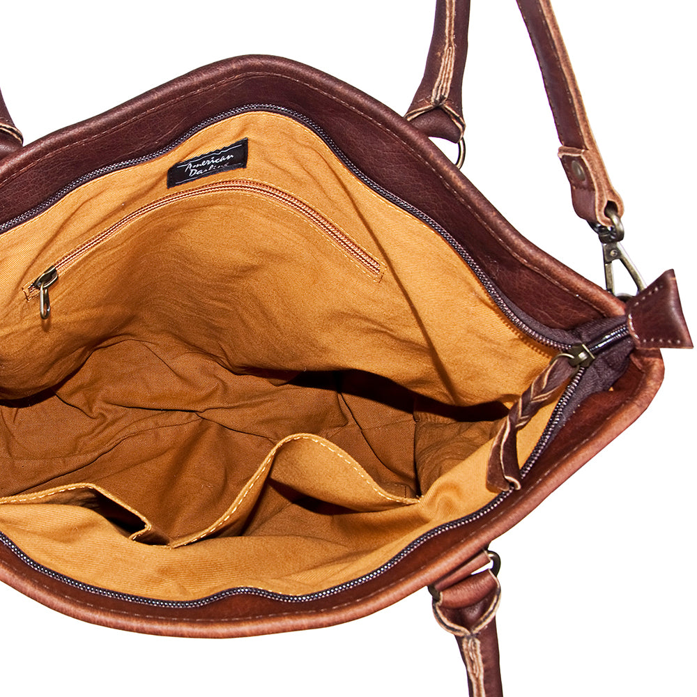 American Darling Tote Bag Handcrafted from Hand Tooled Floral Carved Genuine Leather with YKK Zipper