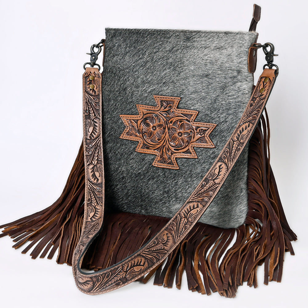 American Darling Messenger Hand Tooled Hair On Genuine Leather Western Women Bag Handbag Purse | Cute
