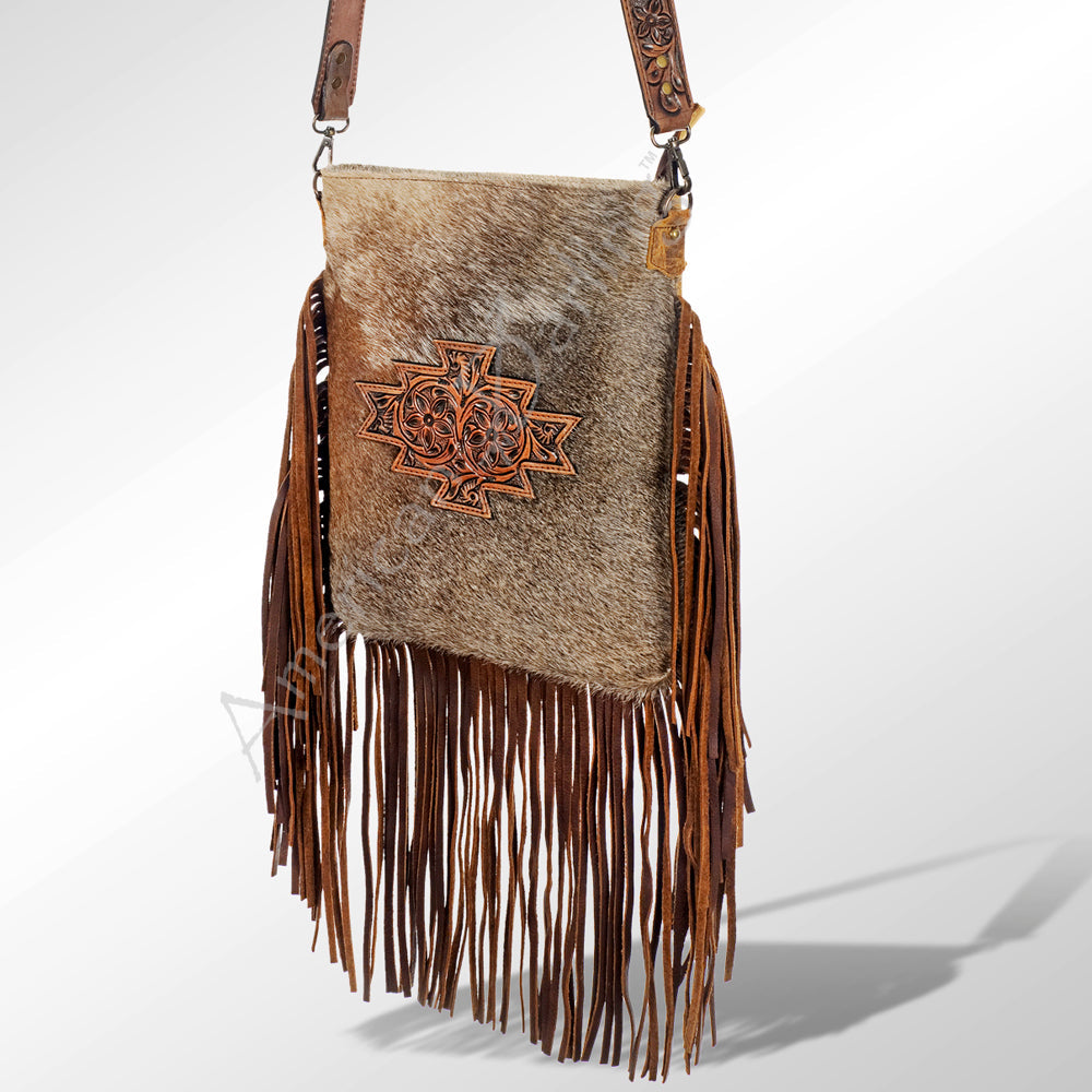 American Darling Messenger Hand Tooled Hair On Genuine Leather Western Women Bag Handbag Purse | Cute
