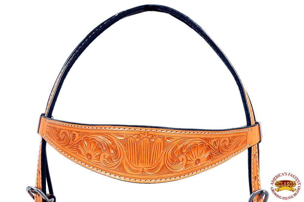 Western Horse Headstall Floral Carved Tan Leather