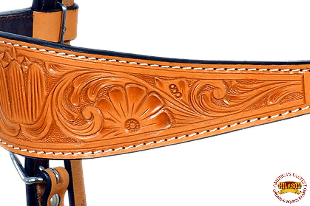 Western Horse Headstall Floral Carved Tan Leather