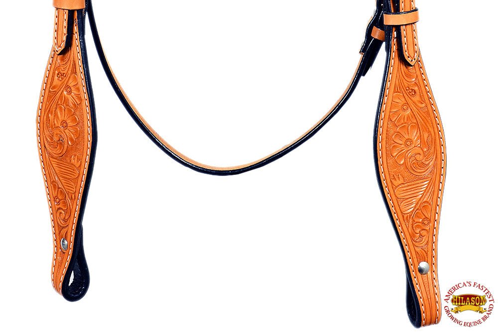 Western Horse Headstall Floral Carved Tan Leather