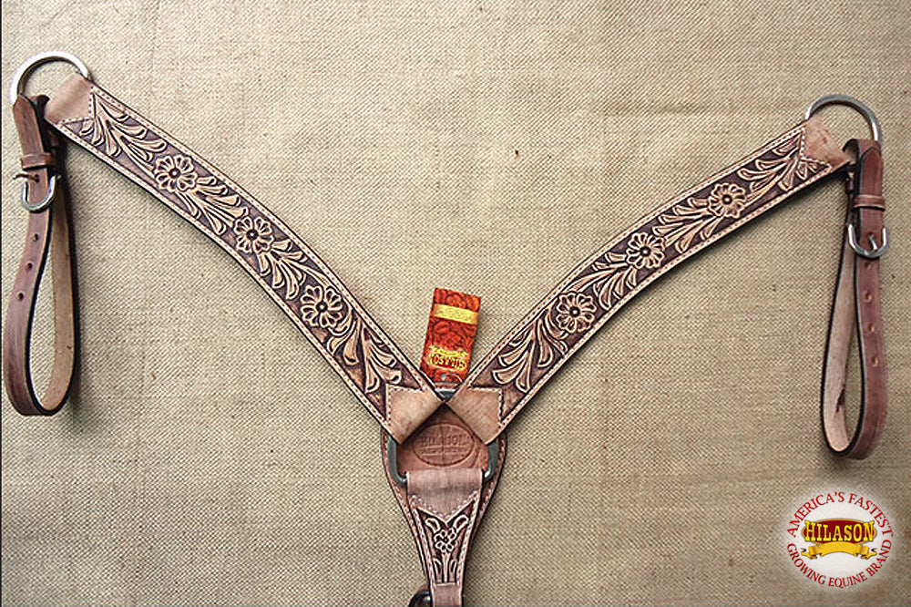 HILASON Western Horse Leather Headstall & Breast Collar Set Floral Roughout Dark Brown
