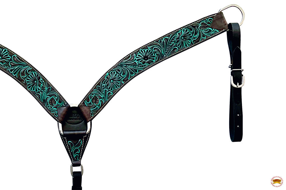 Hilason Western Horse Breast Collar Handtooled American Leather Black