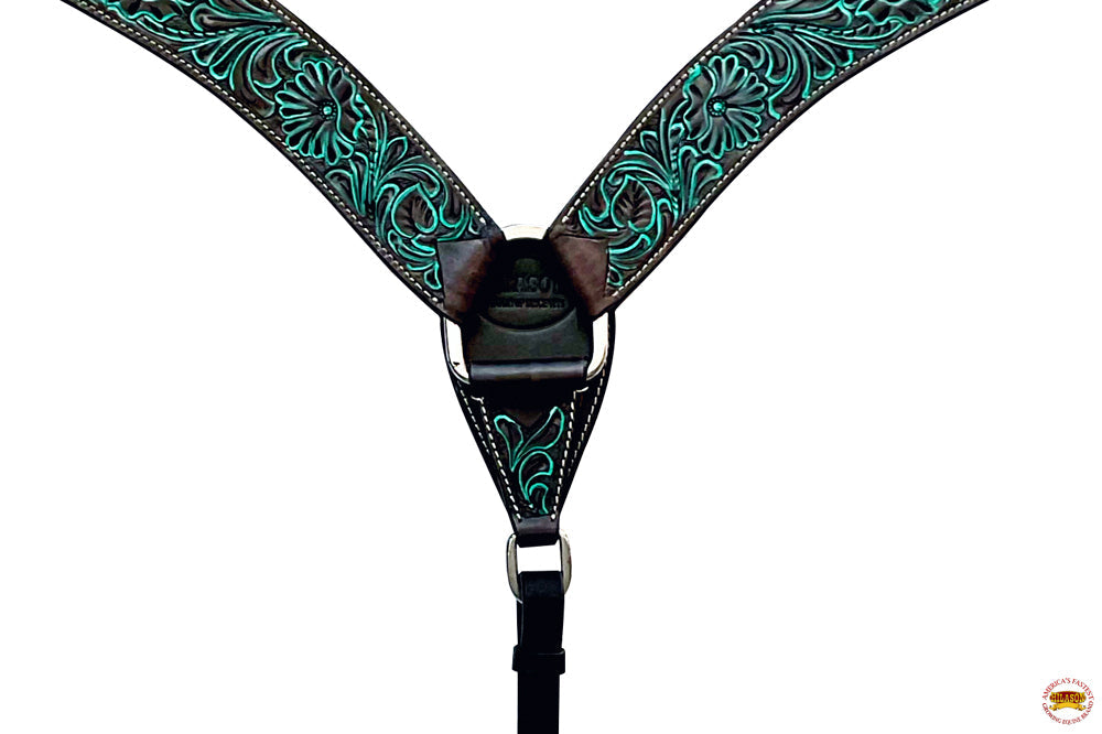 Hilason Western Horse Breast Collar Handtooled American Leather Black