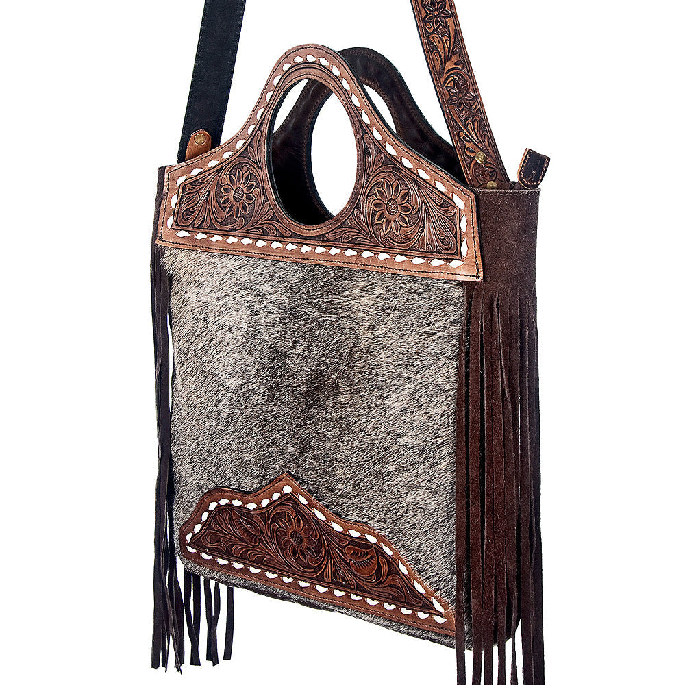 American Darling Hand-Tooled Hair-On Genuine Leather Crossbody Bag