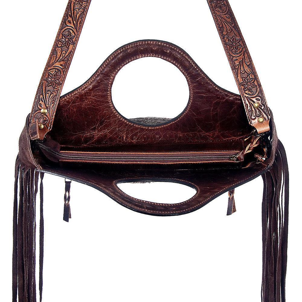 American Darling Hand-Tooled Hair-On Genuine Leather Crossbody Bag