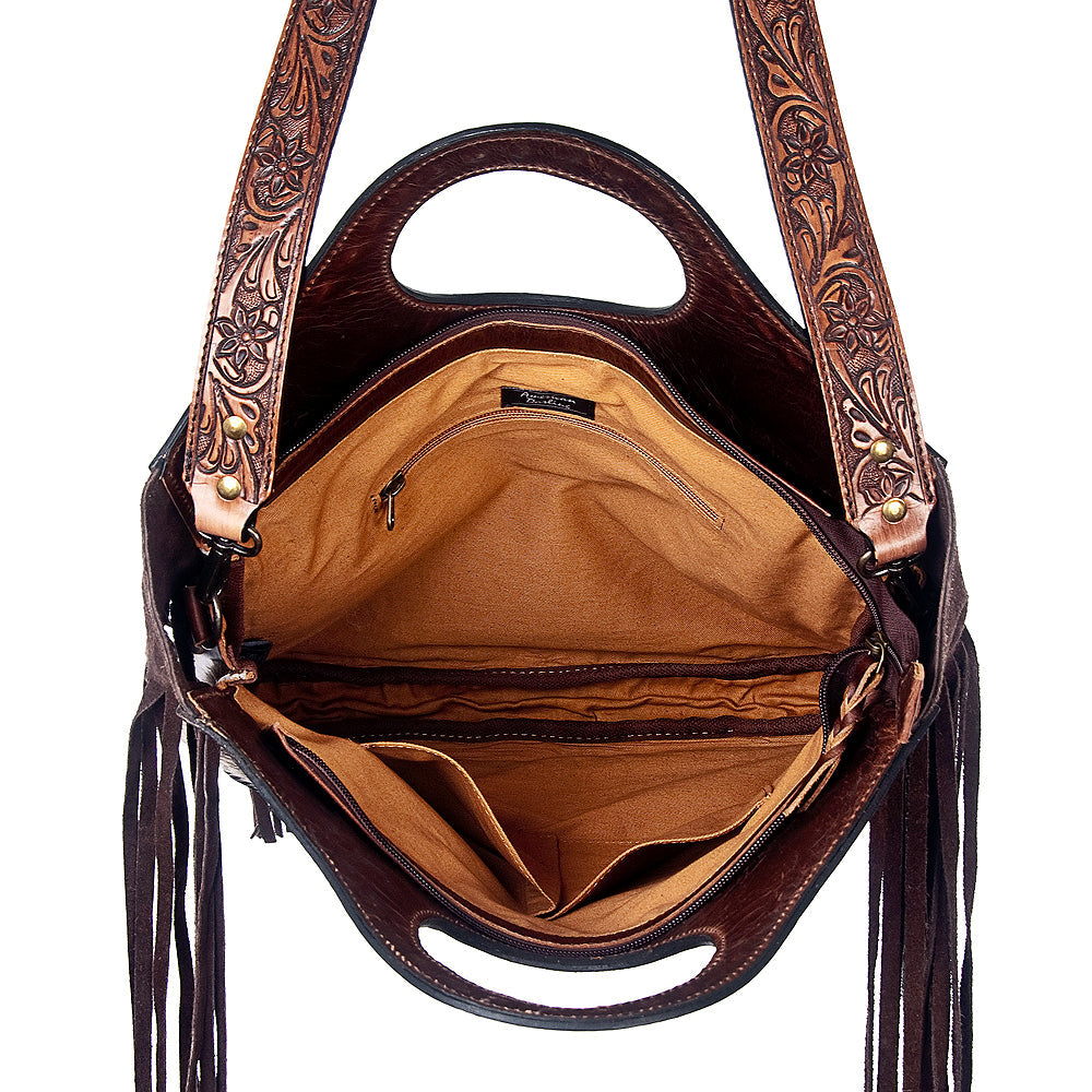American Darling Hand-Tooled Hair-On Genuine Leather Crossbody Bag