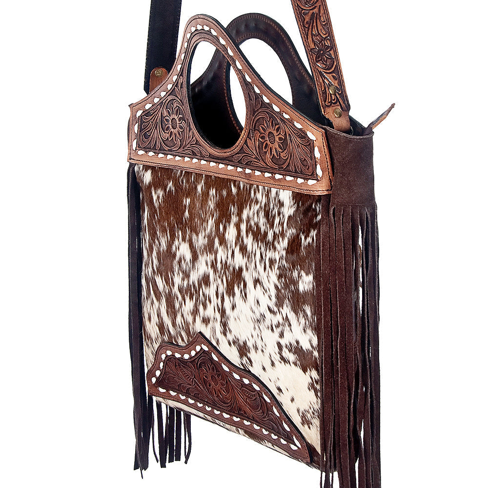 American Darling Hand-Tooled Hair-On Genuine Leather Crossbody Bag