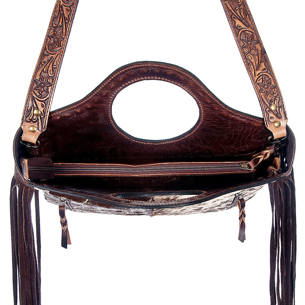American Darling Hand-Tooled Hair-On Genuine Leather Crossbody Bag