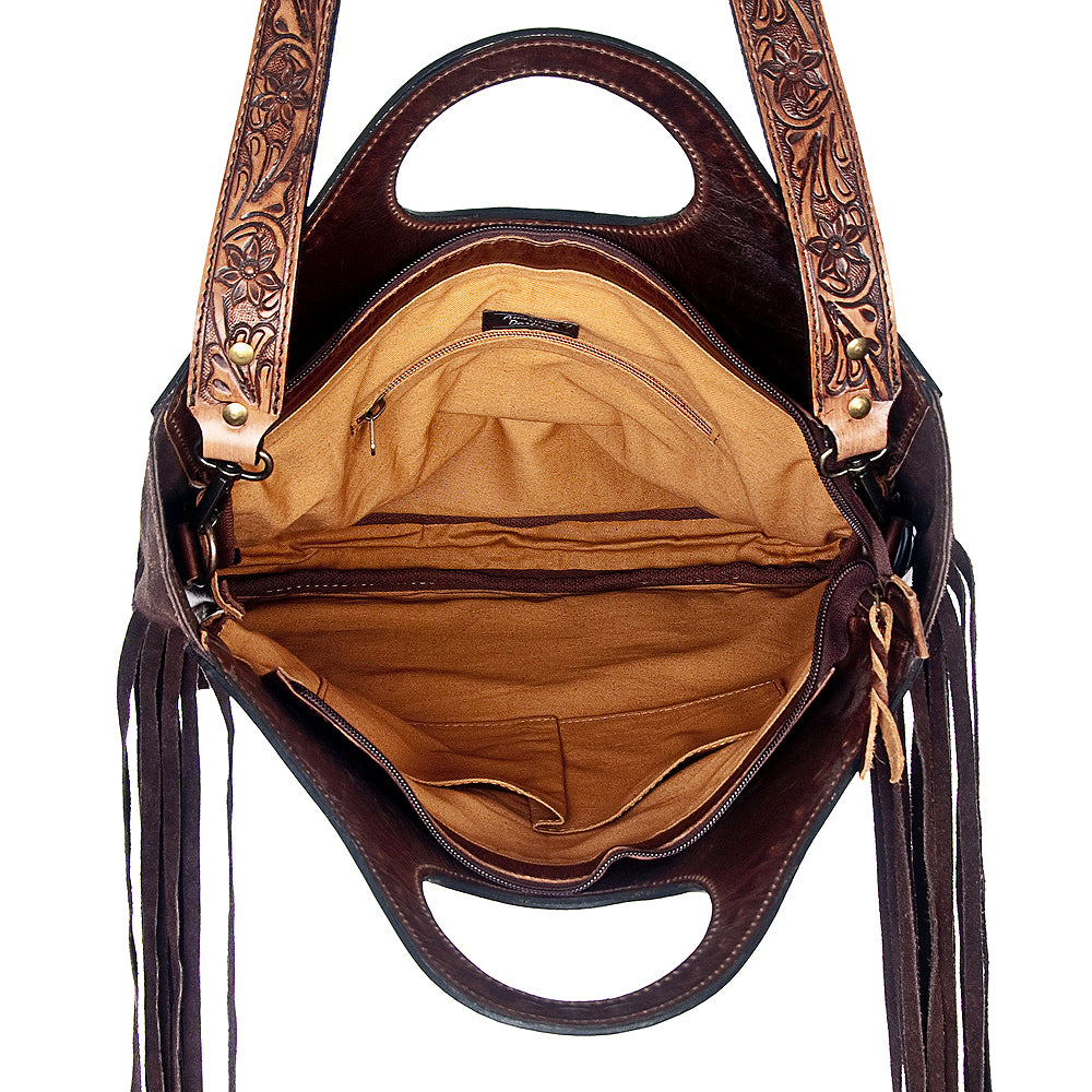 American Darling Hand-Tooled Hair-On Genuine Leather Crossbody Bag