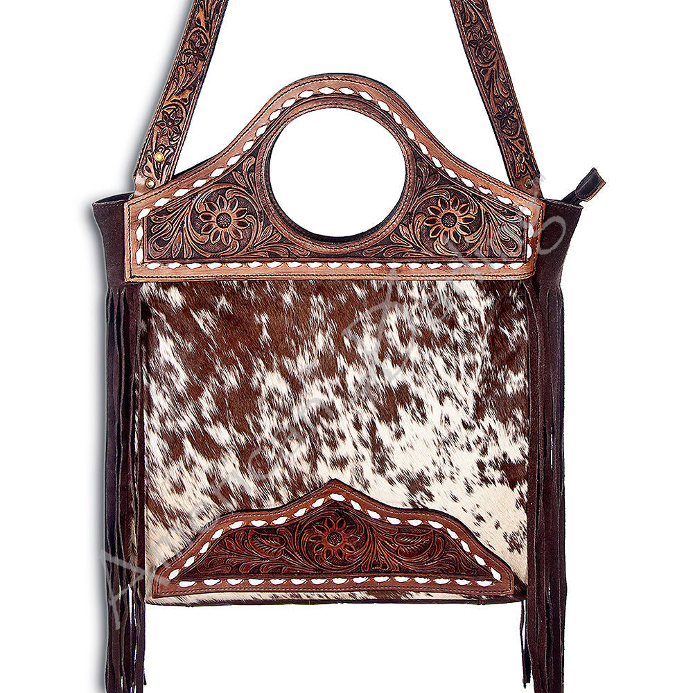 American Darling Hand-Tooled Hair-On Genuine Leather Crossbody Bag