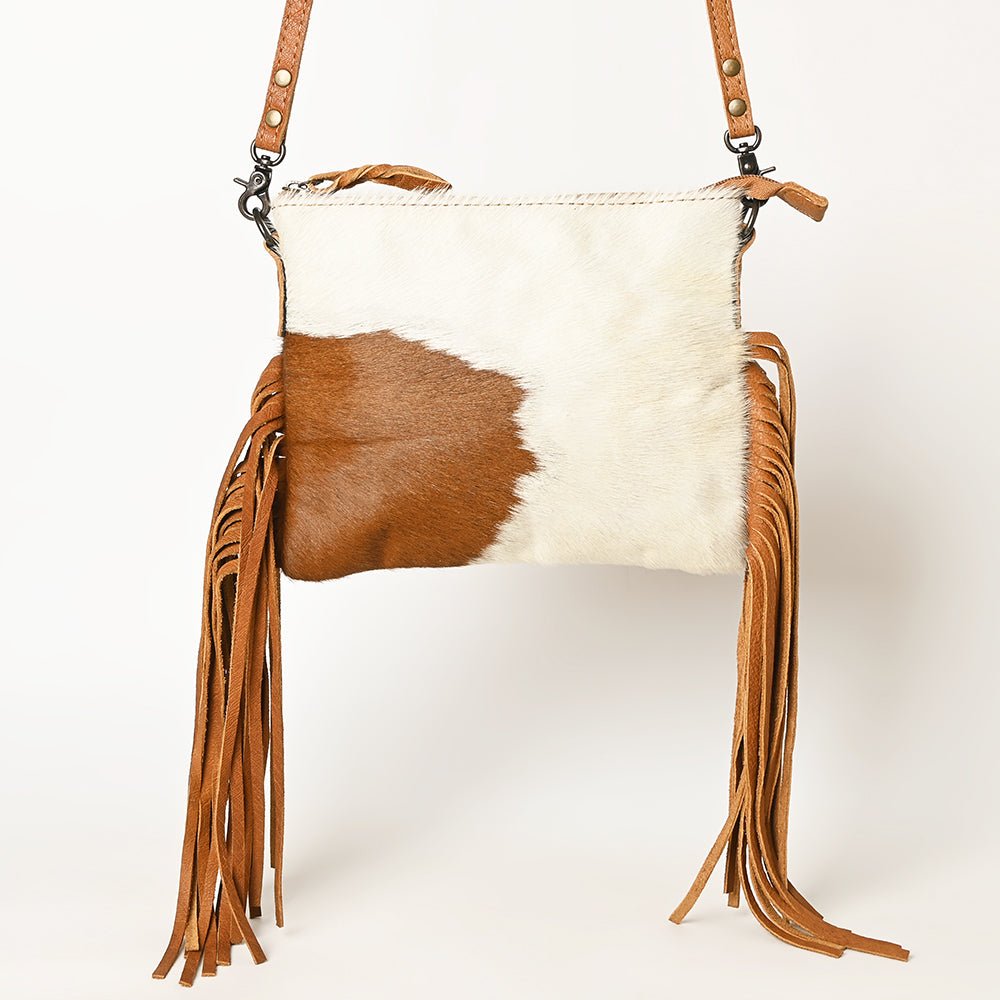 American Darling Western Small Crossbody Bag – Genuine Hair-On Cowhide Leather with Fringes, Adjustable Strap, Handcrafted in Texas